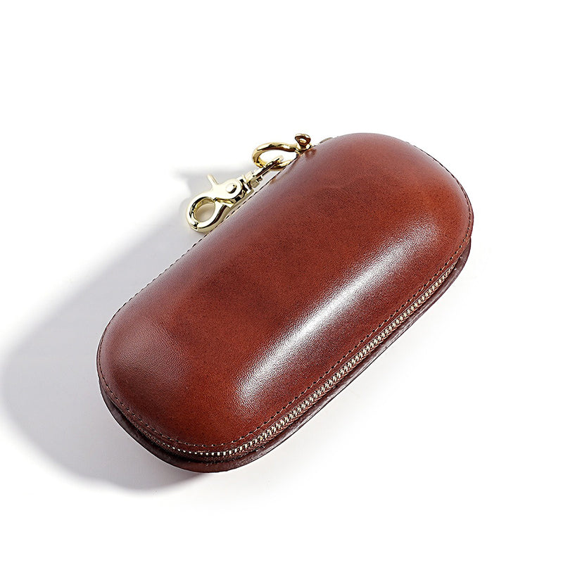 Retro Leather Zipper Glasses Case
