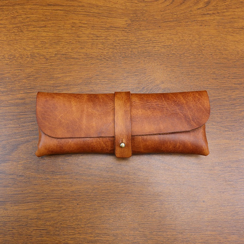 Retro Handmade Leather Pencil Case Glasses Case