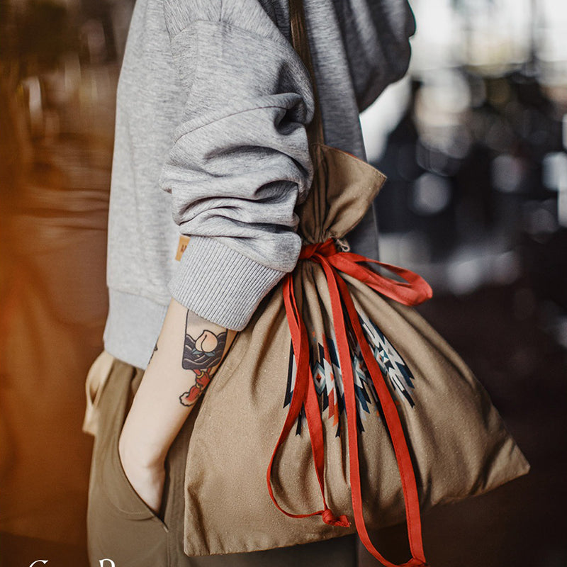 Retro Khaki Portable Canvas Shoulder Bag