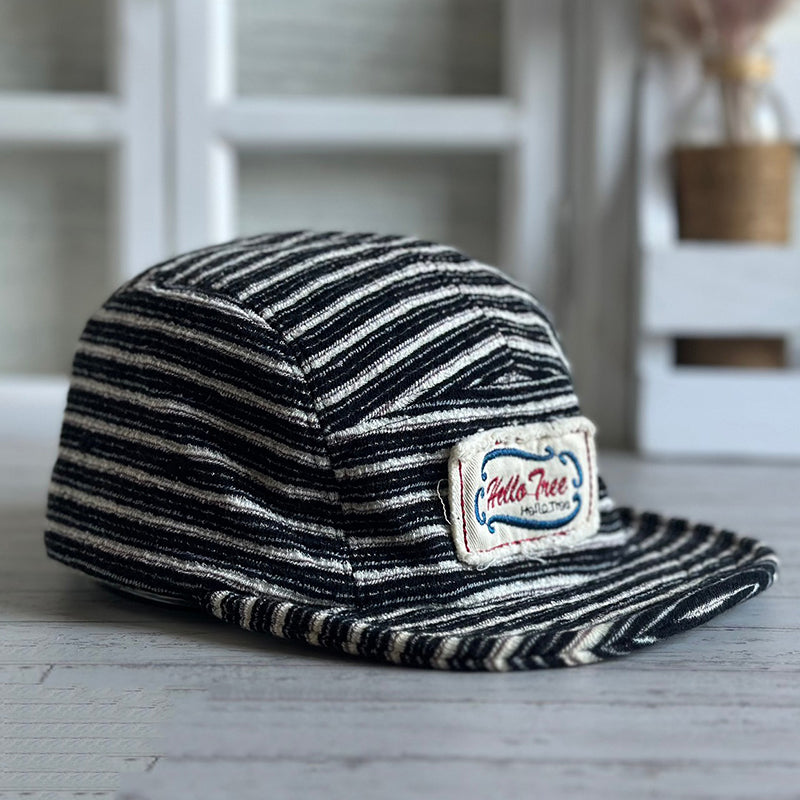 Retro Striped Knitted Flip Hat Beret Casual Cap Adjustable Hat