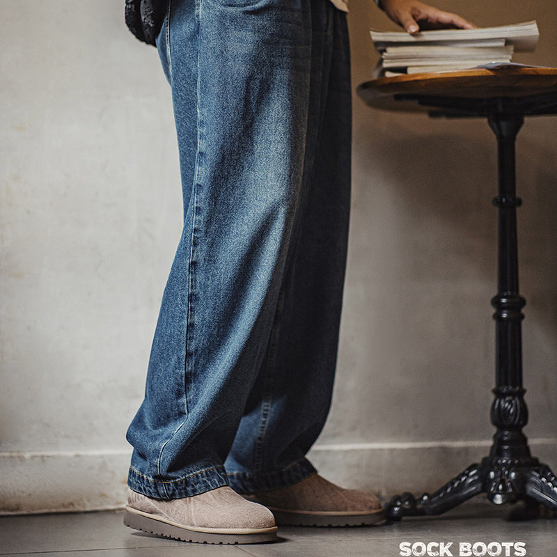 Retro Winter Warm Fleece Slip-on Cotton Sock Boots