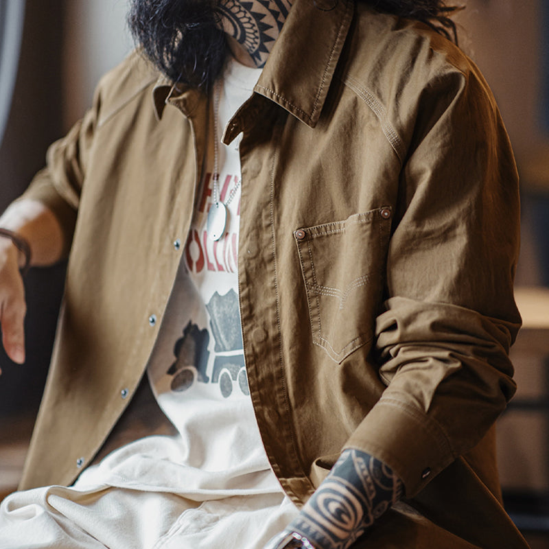 Vintage Printed Shirt Maillard Western Denim Shirt Pure Cotton Long Sleeve Jacket