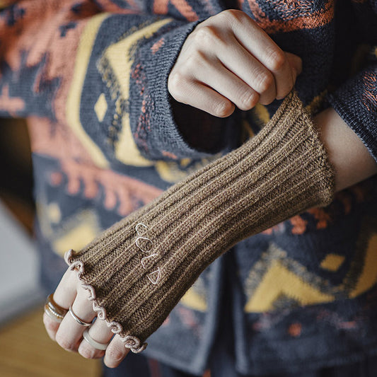 Retro Thick Wool Gloves Warm Long Arm Knitted Sleeves