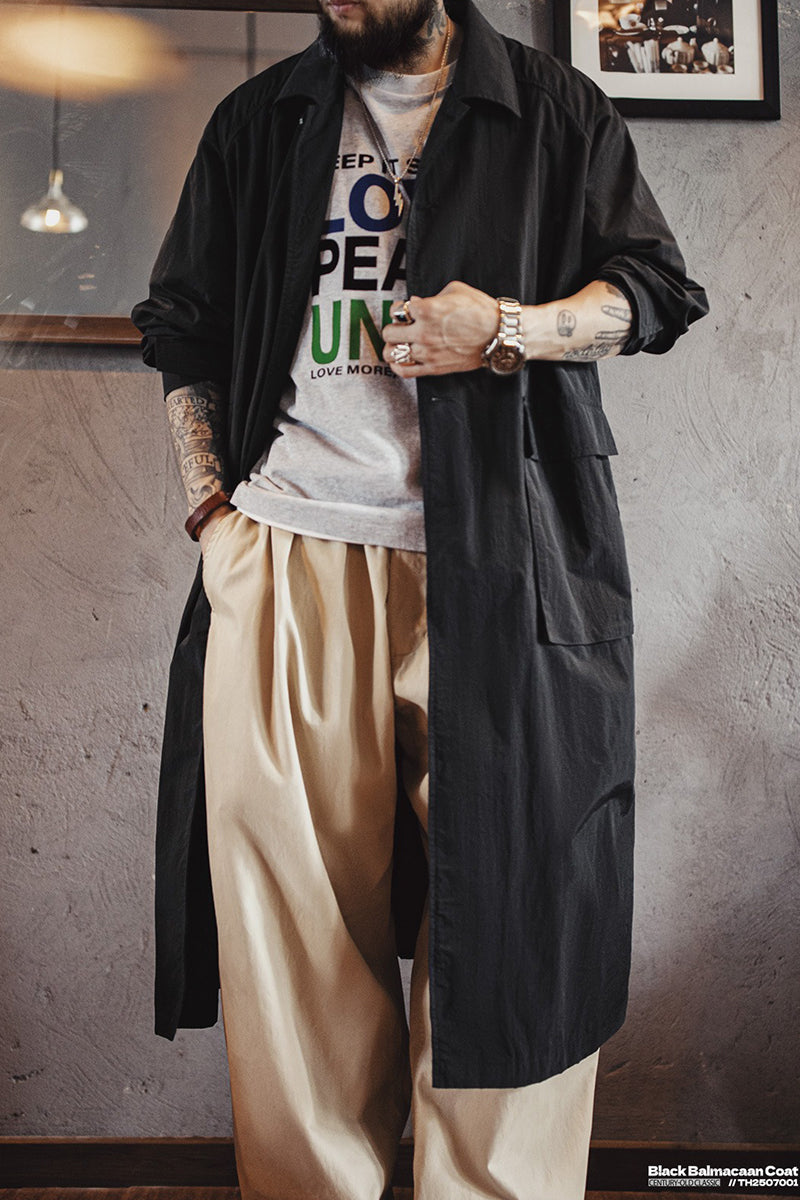 Retro Balmacaan Big Pocket Long Coat