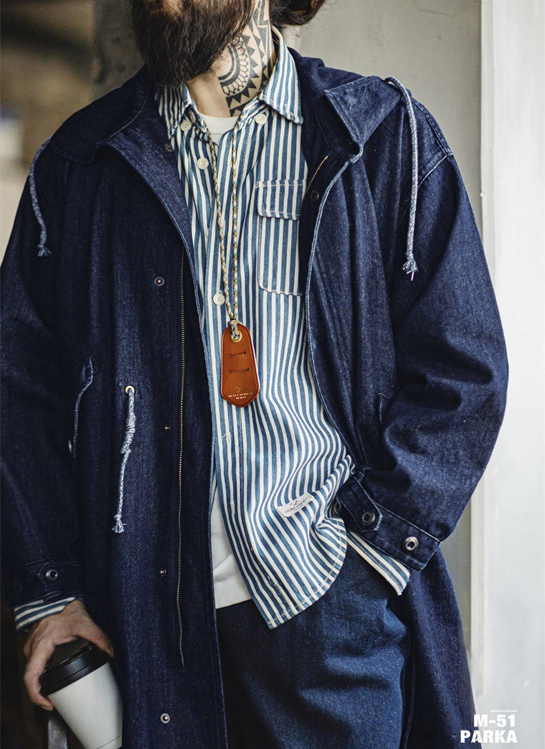 Retro M51 Parka Indigo Denim Windbreaker Hooded Jacket