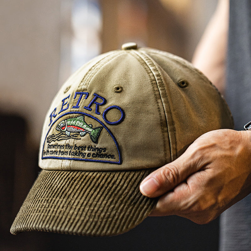 Retro Corduroy Embroidered Baseball Cap Flip Hat Adjustable Hat