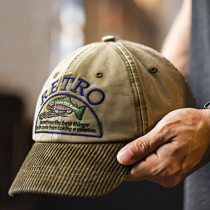 Retro Corduroy Embroidered Baseball Cap Flip Hat Adjustable Hat