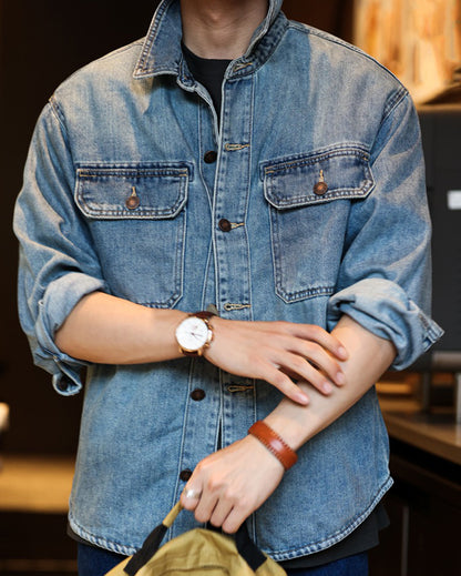 Vintage Washed Denim Shirt Work Jacket