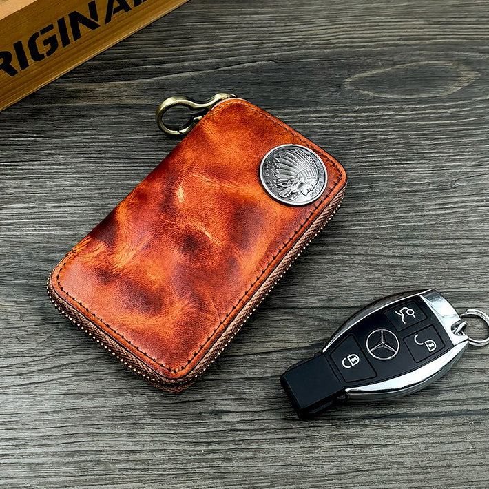 Retro Handmade Leather Zipper Key Wallets