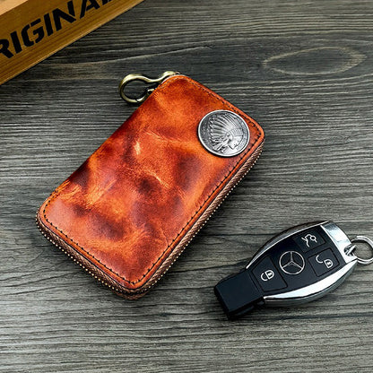 Retro Handmade Leather Zipper Key Wallets