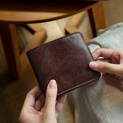 Retro Tanned Leather Folding Multi-card Slot Wallet
