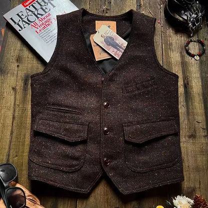 Retro Large Size Wool Herringbone Waistcoats