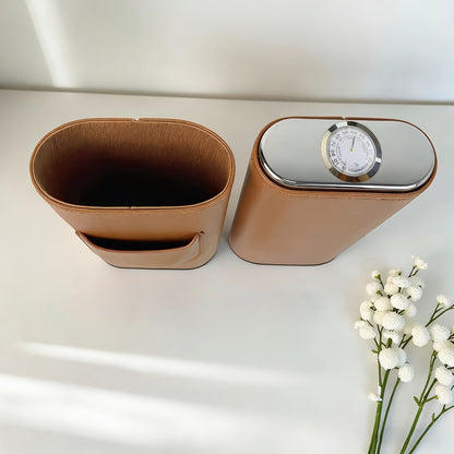 3-Cigar Genuine Leather Cigar Box with Top Hygrometer Display, Portable with Hygrometer Dial and Cedar Wood Lining