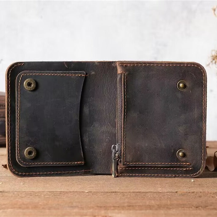 Retro Leather Handmade Zipper Short Wallet