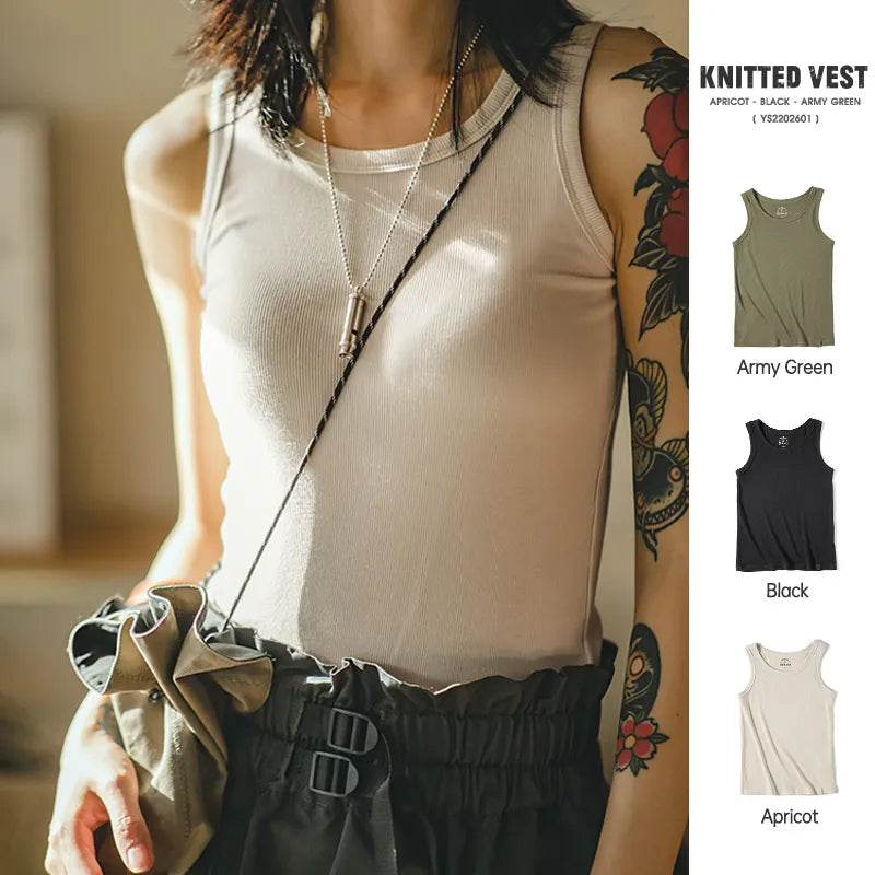 Knitted Threaded Tank Tops for Women Casual Ribbed Sleeveless Basic Sport Vest Slim Fit Camisole Tees
