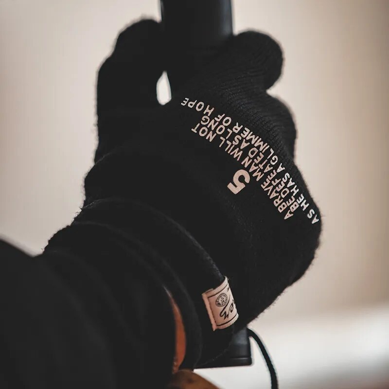 Men Vintage Knitted Print Full-finger Gloves Elegant Touchscreen Winter Cycling Gloves