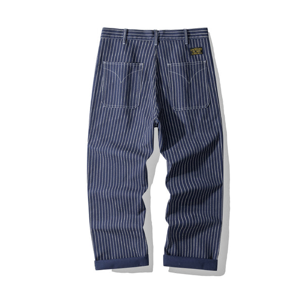 Retro Striped Denim Workwear Pants