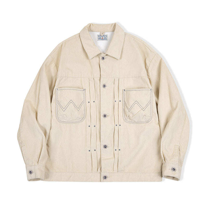 Retro Corduroy Lapel Beige Jacket