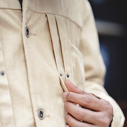 Retro Corduroy Lapel Beige Jacket