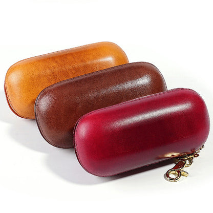 Retro Leather Zipper Glasses Case