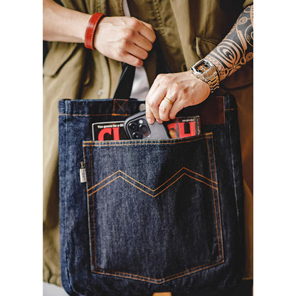 Retro Denim Washed Embroidered Tote Bag Messenger Bag