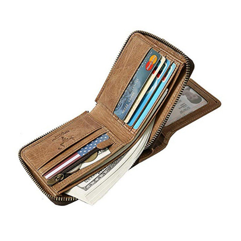 Retro Leather Zipper Short Wallet