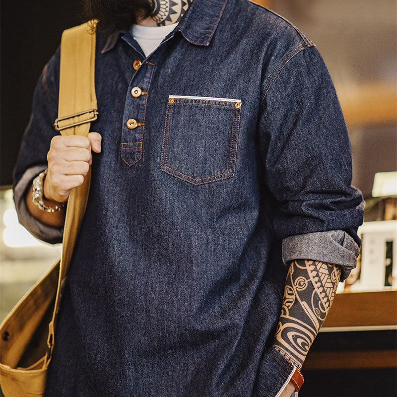 Retro Casual Denim Pullover Shirt