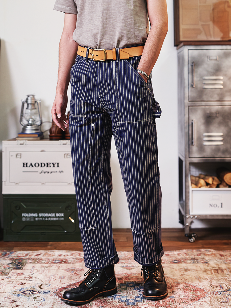 Retro Striped Denim Workwear Pants