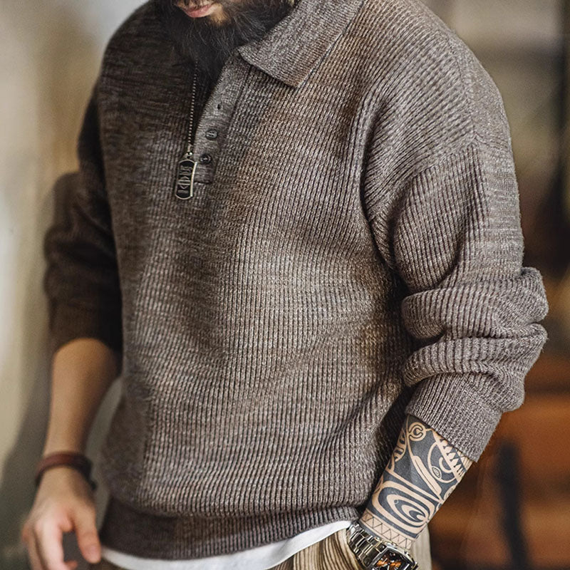 Retro Knitted Polo Shirt Lapel Pullover Sweater