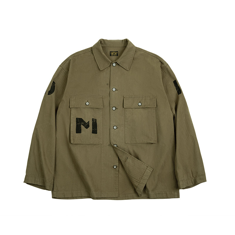 Retro Army Green Herringbone Work Jacket