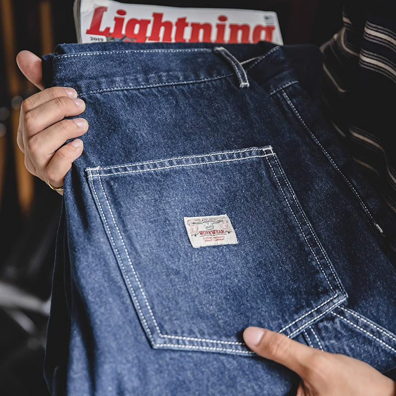 Retro Workwear Casual Denim Pants