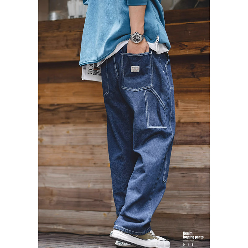 Retro Workwear Casual Denim Pants