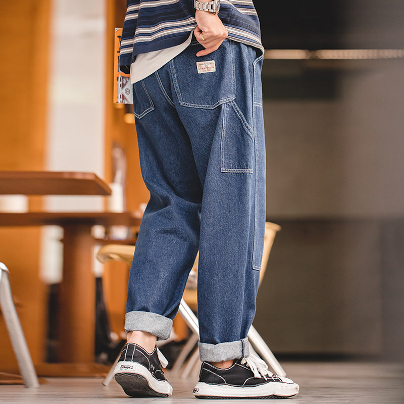 Retro Workwear Casual Denim Pants