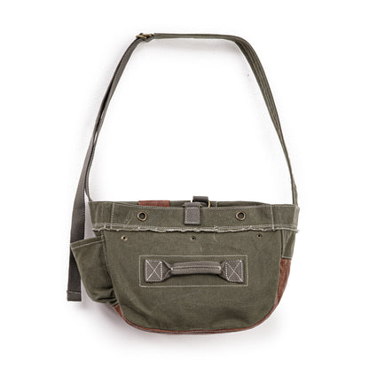 Vintage Stitching Shoulder Bag Army Green Crossbody Bag Large Capacity Commuter Bag