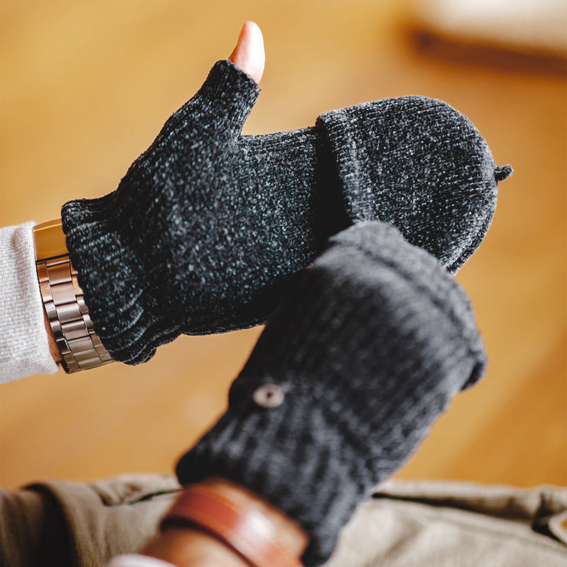 Men Vintage Knitted Chenlle Gloves Elegant Touchscreen Winter Cycling Gloves