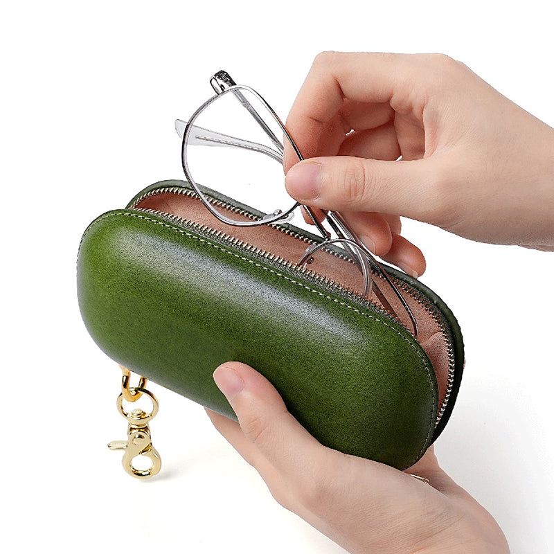 Retro Leather Zipper Glasses Case