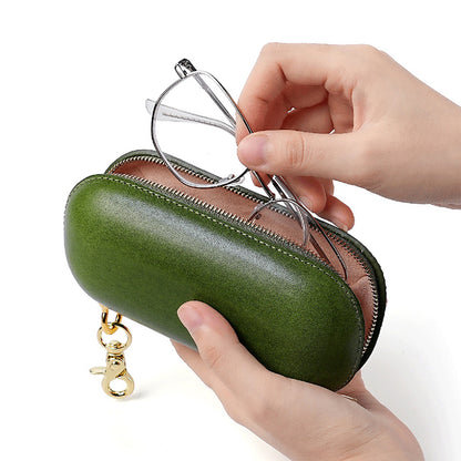 Retro Leather Zipper Glasses Case