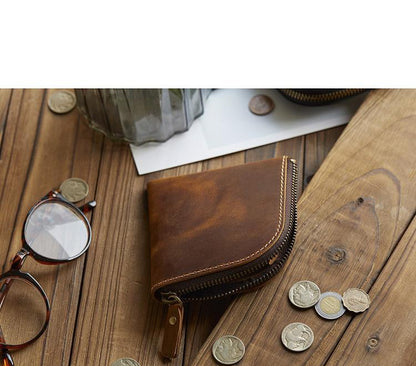 Retro Handmade Leather Short Zipper Wallet