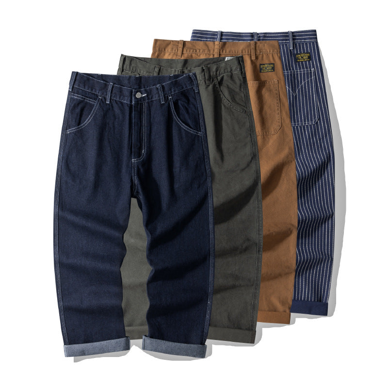 Retro Striped Denim Workwear Pants