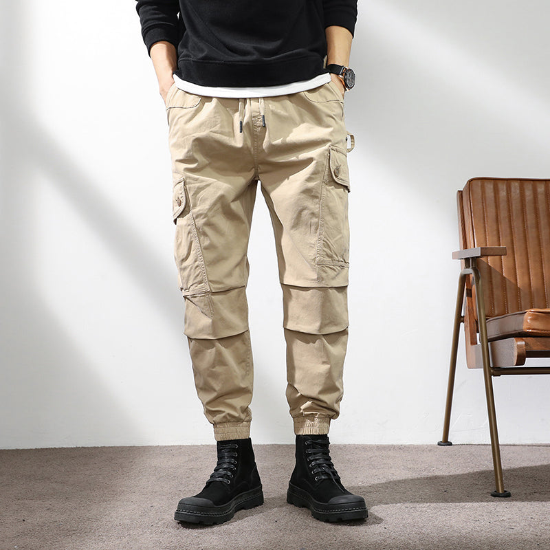 Retro Multi-pockets Elastic Waist Workwear Pant
