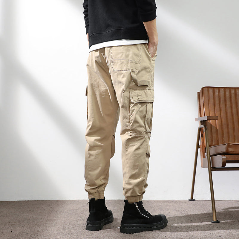 Retro Multi-pockets Elastic Waist Workwear Pant