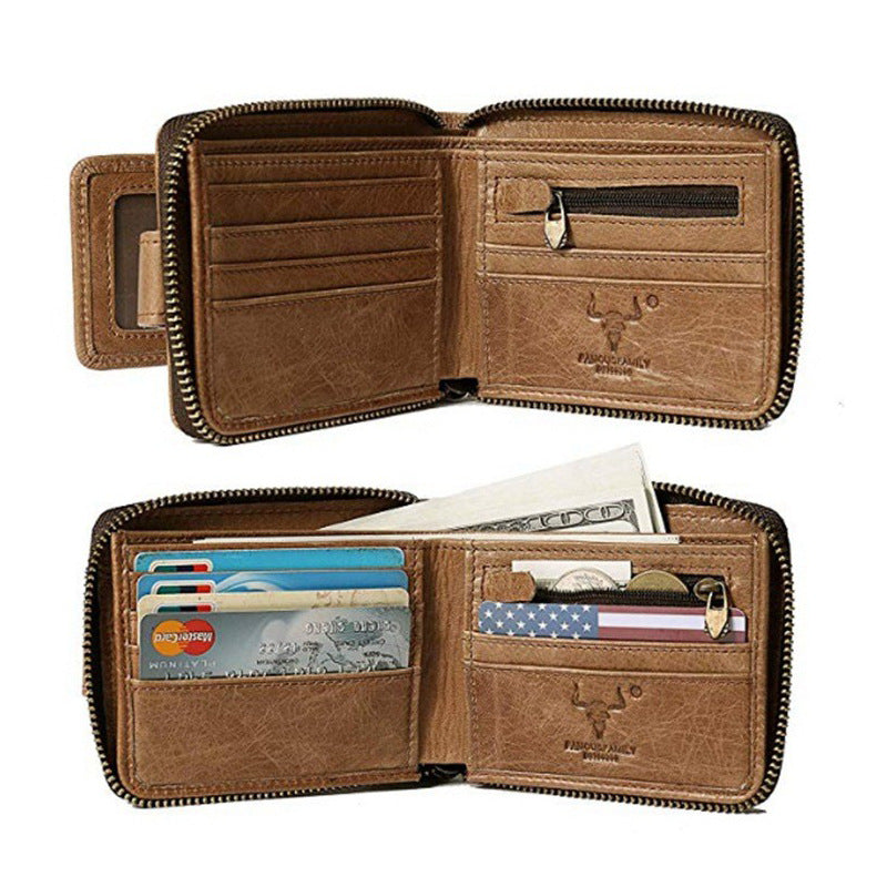 Retro Leather Zipper Short Wallet