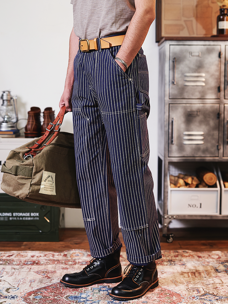 Retro Striped Denim Workwear Pants