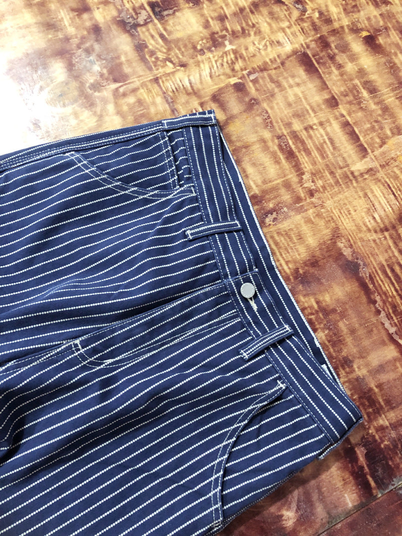 Retro Striped Denim Workwear Pants