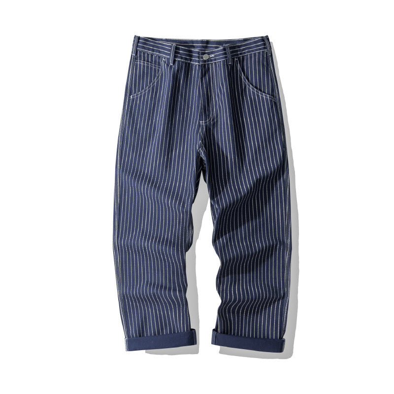 Retro Striped Denim Workwear Pants