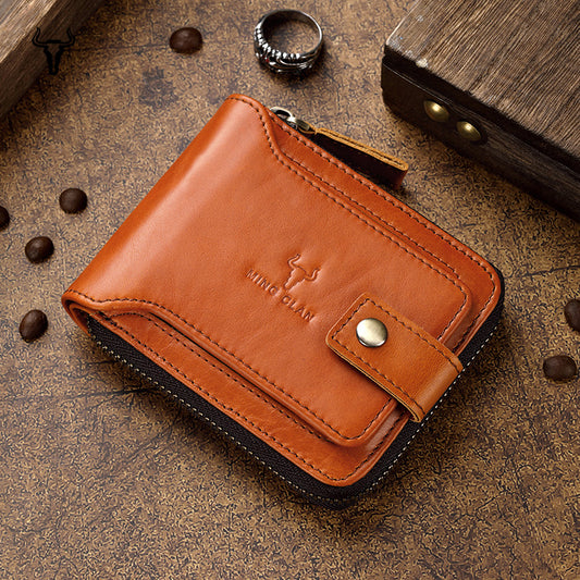 Retro Leather Zipper Short Wallet