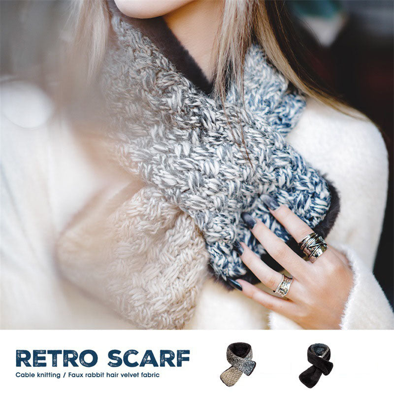 Retro Cable Knitted Velvet Warm Scarf