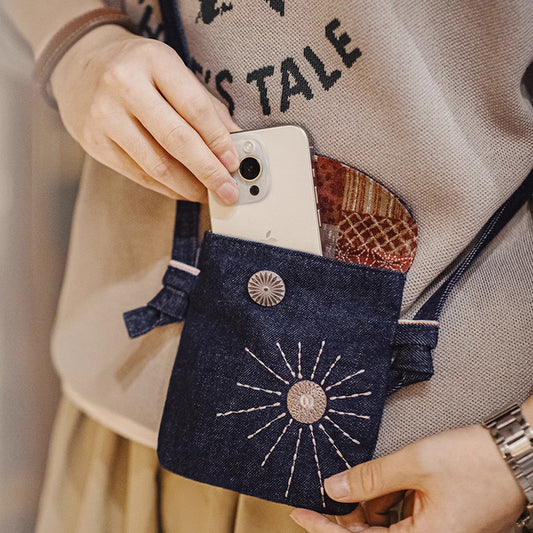 Retro Sun Embroidery Denim Crossbody Bag