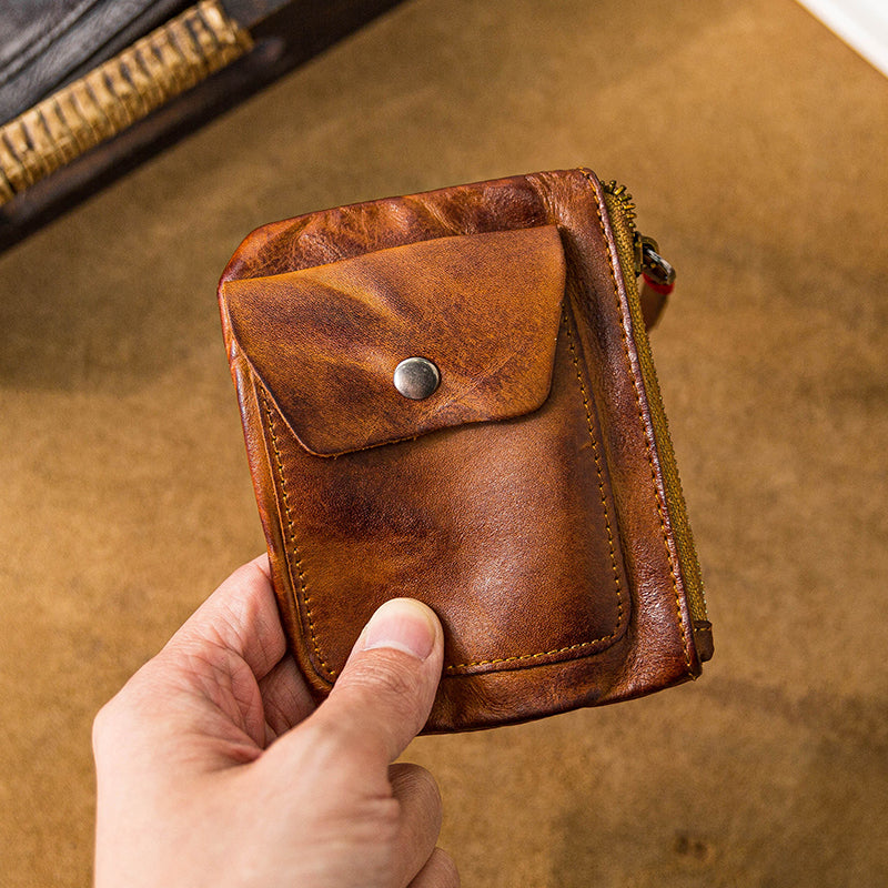 Vintage Leather Zipper Cards Holder Coin Wallet