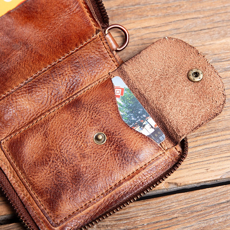 Retro Handmade Leather Zipper Small Wallet